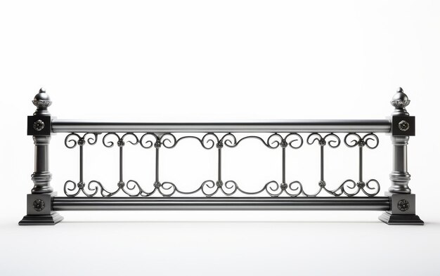 Foto sleek stainless steel railing on white background