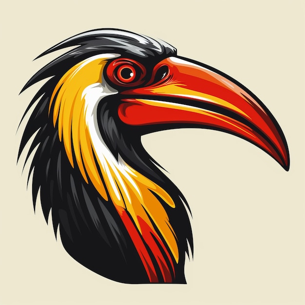 Sleek and Striking Simplified Vector of a Rhinoceros Hornbill Head Logo in Vibrant Red Black and