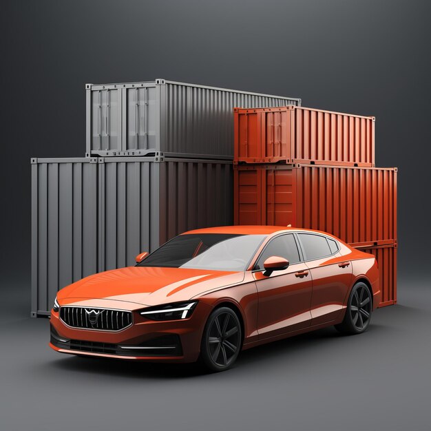 Sleek and Stylish 3D Sedan Cars Enshrined in a Minimalistic Shipping Container