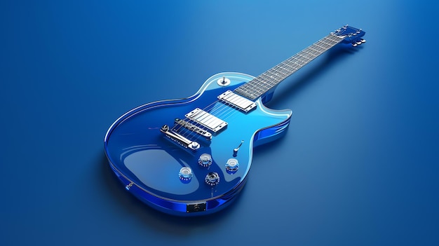 A sleek and stylish blue electric guitar The guitar is shown at a slight angle with the strings facing the viewer