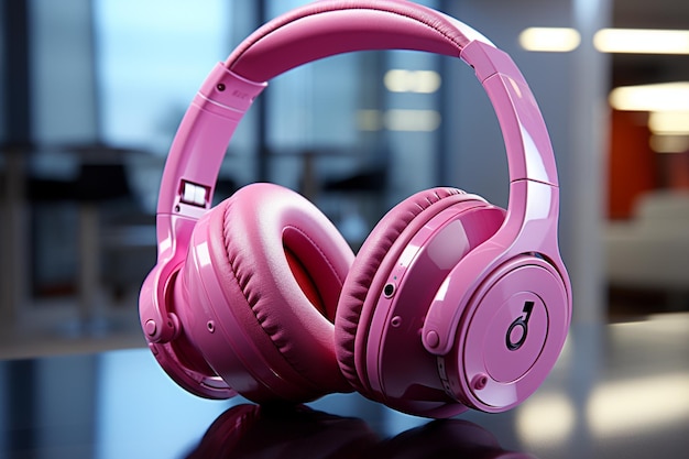 トレンディなデジタル オーディオ体験を提供する、洗練されたスタイリッシュなピンクのワイヤレス ヘッドフォン