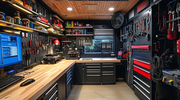 Photo sleek tool room interior concept