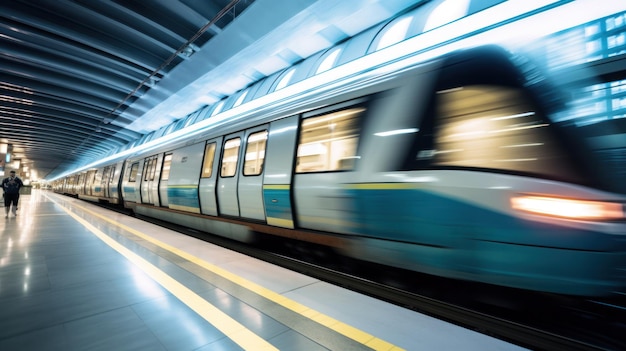 A sleek train gliding through a subway station showcasing modern design and efficient transportation