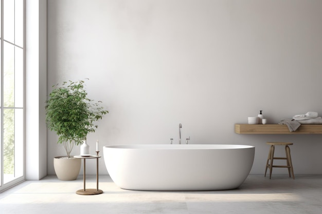 Гладкая белая ванна в современном интерьере ванной комнаты