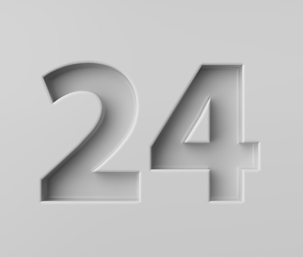 색 숫자 24 24은 회색 배경에 미세한 그림자를 인쇄 한 3D 일러스트레이션입니다.