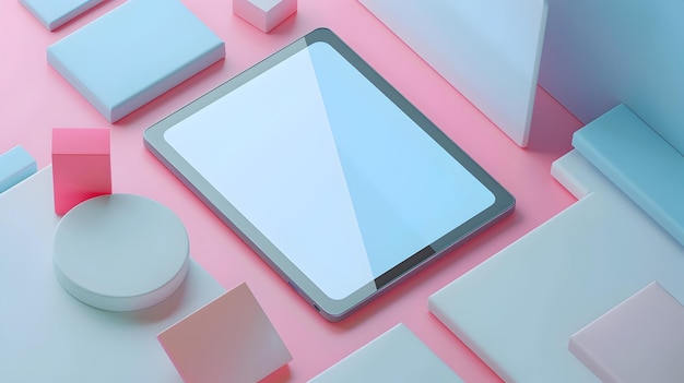 3D レンダリングの最小背景のスレートなホワイトタブレット