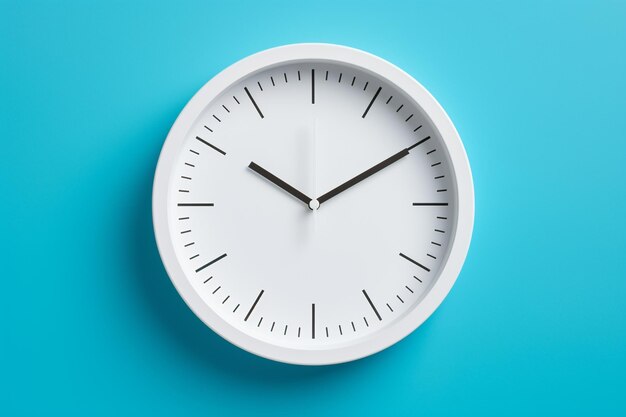 Sleek white wall clock on a vivid blue background symbolizing efficient time management and