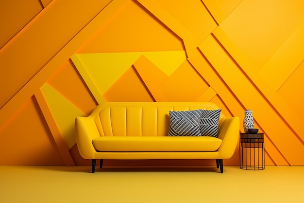 Sleek yellow geometric sofa