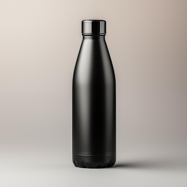 Sleek zwart aluminium fles mockup met gekantelde hoek voor branding