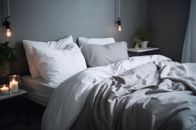 sleep hygiene cosy bed with soft pillows generative AI