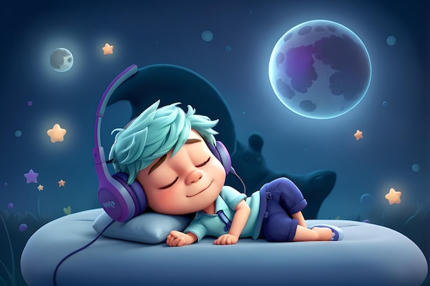 잠자리 노래 만화 달 위에서 잠을 자는 편안한 배경