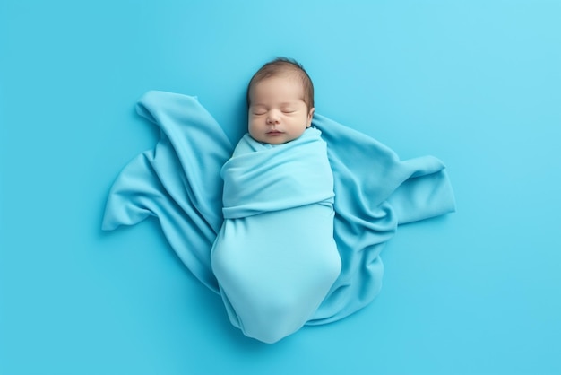 Sleeping baby on a blue background