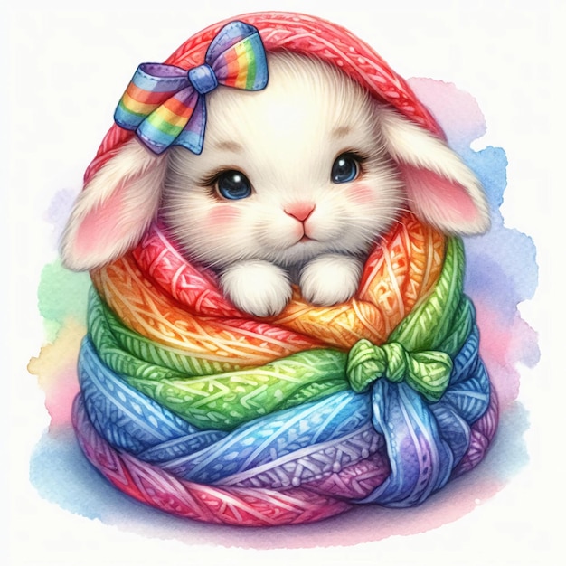 Photo sleeping baby bunny watercolor clipart ai generated