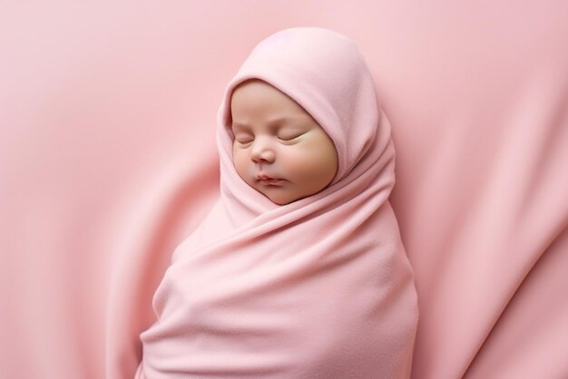 Sleeping baby on a pink background