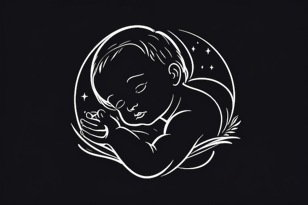 Sleeping baby silhouette stylized line logo Cute simple vector illustration