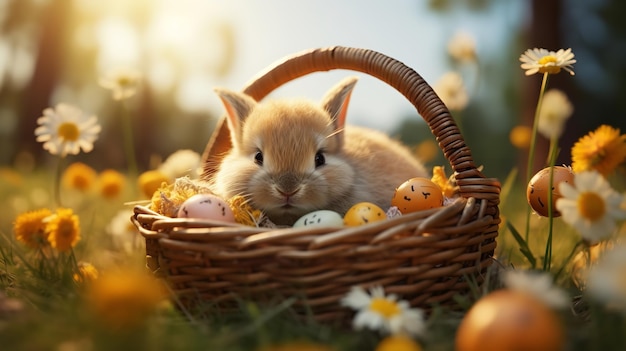 Sleeping in the basket is a cute tiny rabbit Generative Ai