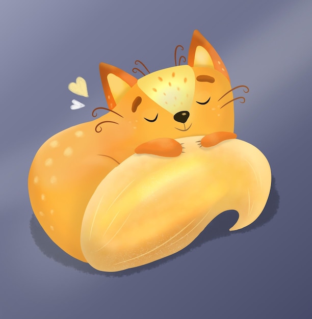 Sleeping chanterelle Forest animal Handdrawn illustration