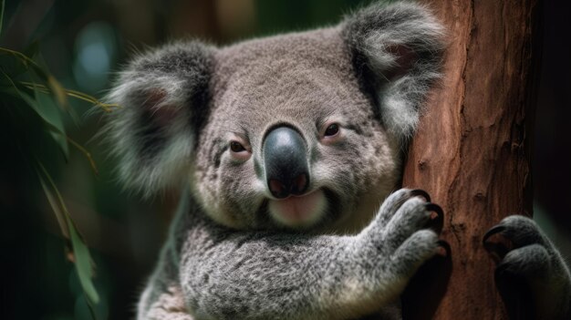 Sleeping cute koala on the tree closeup