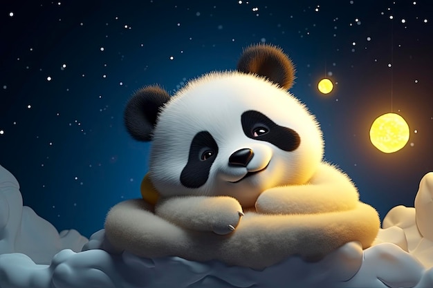 Sleeping Cute panda Doud On The SkyYellow outro grow nice face 3D night mood moon star cartoo