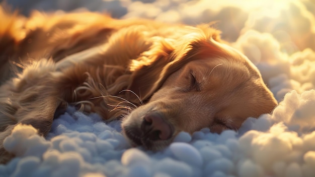 Photo sleeping dog dreaming in the clouds generative ai