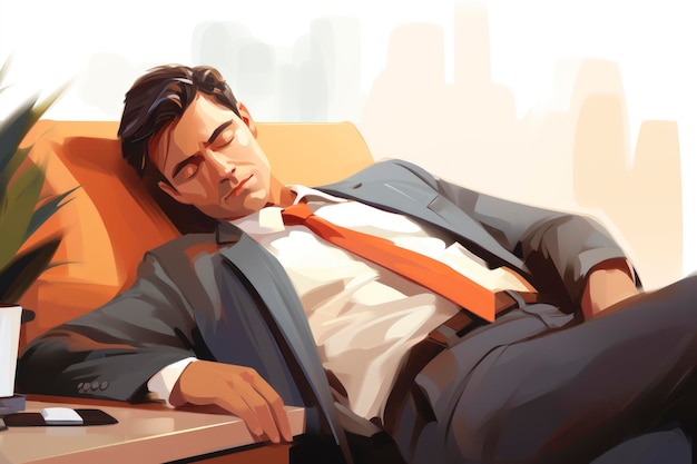 Sleeping employee tired office worker Vector illustration