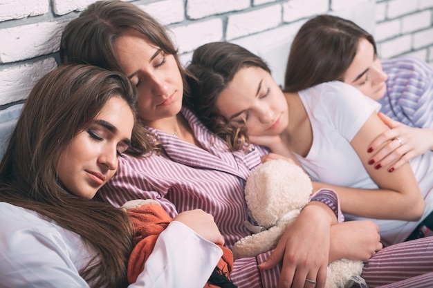 Sleeping group of young people.