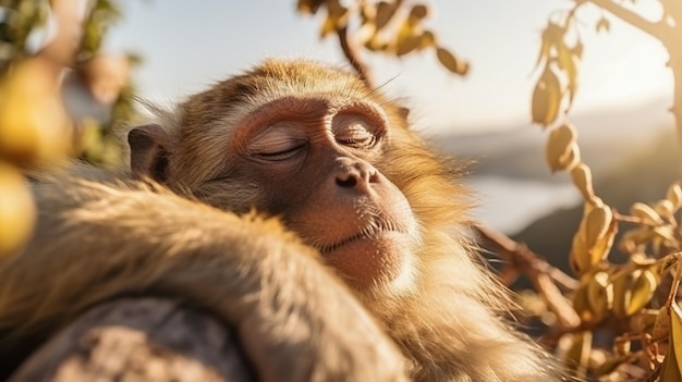 Foto scatto di una scimmia addormentata per il tema della conservazione della fauna selvatica