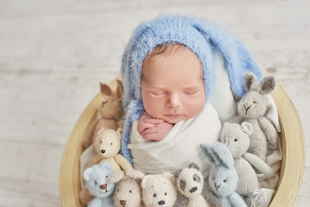 Sleeping newborn baby. Healthy and medical concept. Healthy child, concept of hospital and happy motherhood. Infant baby. Happy pregnancy and childbirth. Children's theme. Baby and childen's goods.