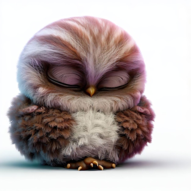 A sleeping owl with eyes closed and eyes closed.