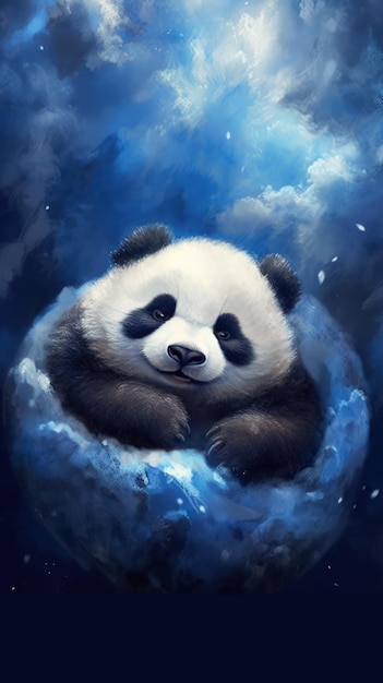 Sleeping Panda on a Dark Sky Cloud AI Generated