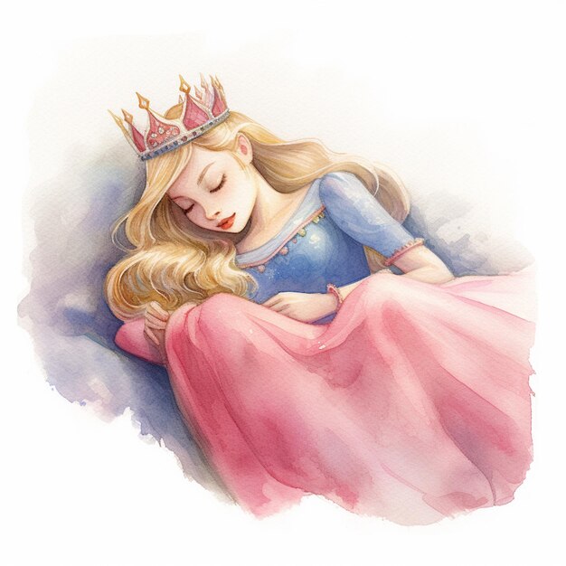 Photo sleeping princess with a crown on her head generative ai