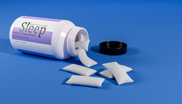 Sleeping supplement canister filled with pillows. 3d illustration