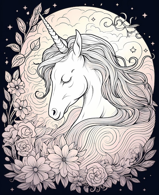 sleeping unicorn coloring page line style line art clean line art simple