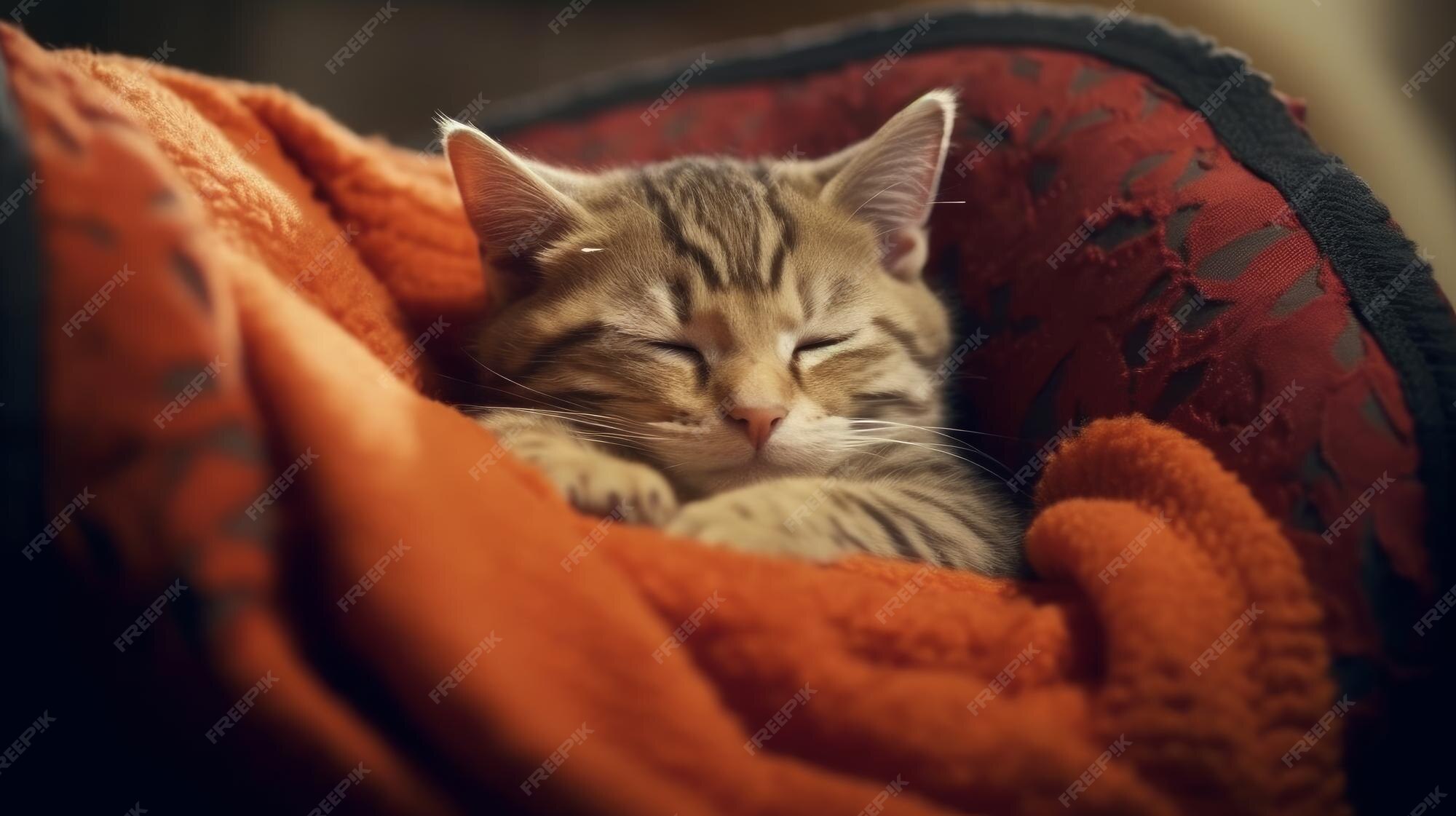 Premium Photo A sleepy cat curling up in a warm lap ai generated