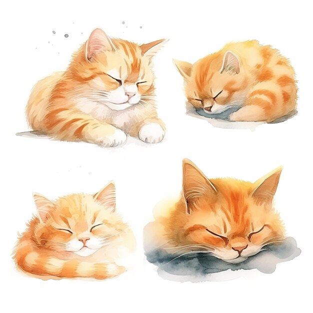 Sleepy cats watercolor