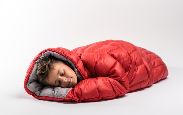 Photo sleepy child tangled in unruly bag isolated on a transparent background png