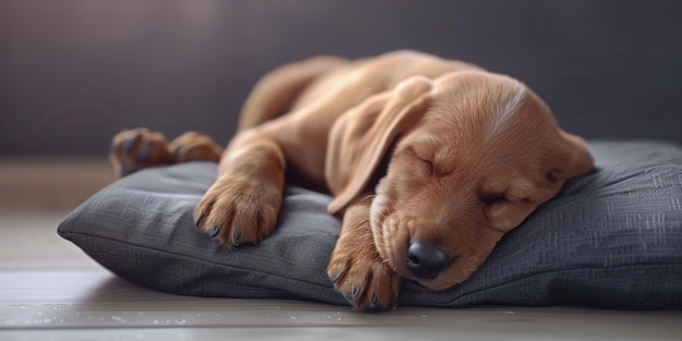 Photo sleepy cute brown puppy generative ai