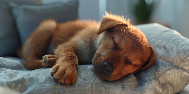 Foto cucciolo marrone sonnolento generativo ai