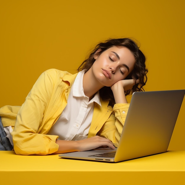 Sleepy Employee Business Woman in Casual Smart Attire