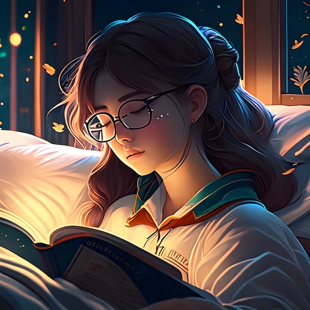 a sleepy girl reading a book