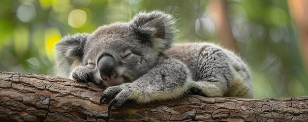 Photo a sleepy koala dozing off in the crook background