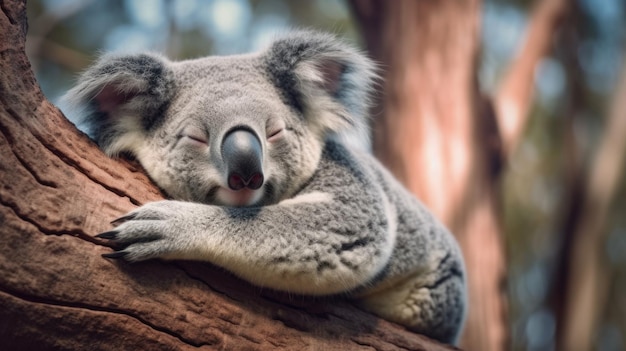 A sleepy koala dozing off on a tree AI generated