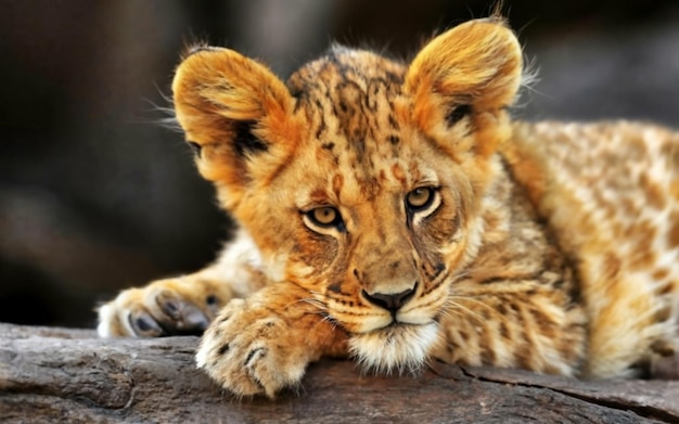 Sleepy lion cub