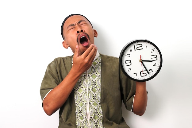 Sleepy Sahur Indonesian Man Yawns Checks Time