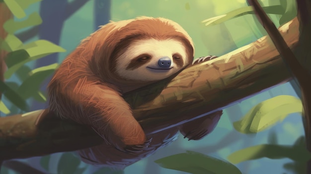 A sleepy sloth taking a nap in a tree AI generated