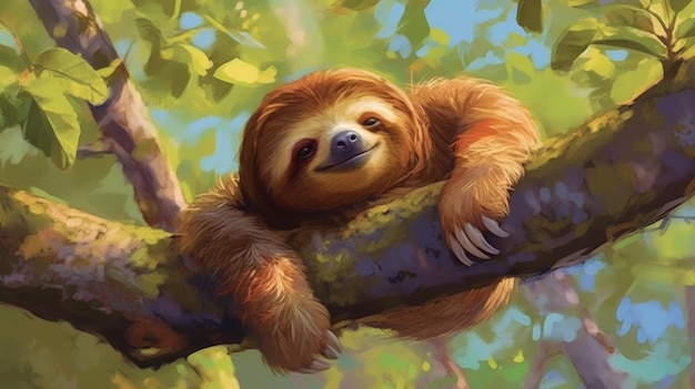 A sleepy sloth taking a nap in a tree AI generated