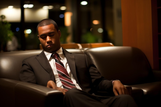 Photo sleepy tired sleeping person adult man african american office employee businessman manager boss