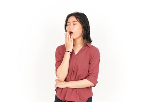 Sleepy and Yawning Of Beautiful Asian Woman Isolated On White Background