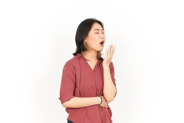 Sleepy and Yawning Of Beautiful Asian Woman Isolated On White Background