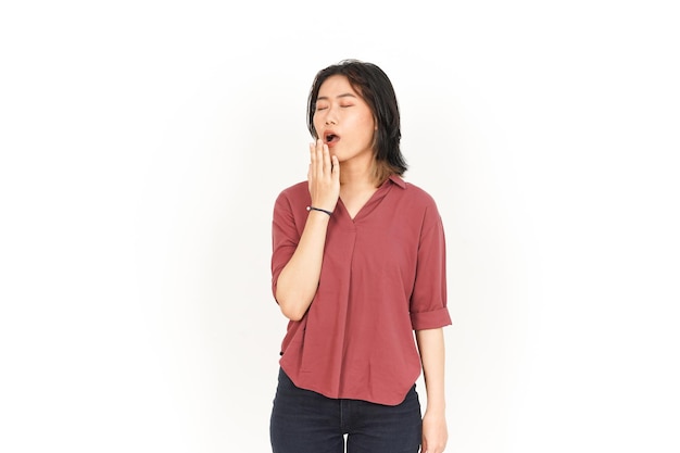 Sleepy and Yawning Of Beautiful Asian Woman Isolated On White Background